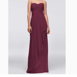 David's Bridal strapless gown in wine